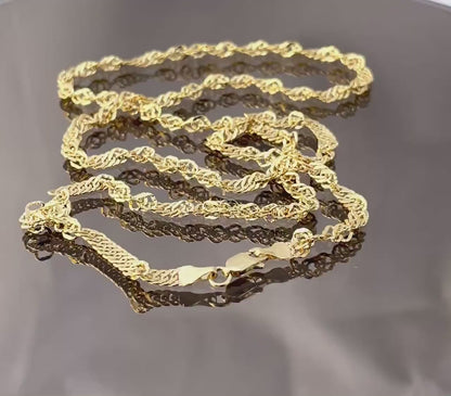 14K Gold Singapor Necklace Chain, Real Gold Chain,(4mm Width),Diamond Cut Necklace Chain, Gift For Her/Him!