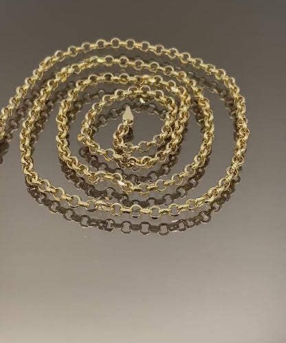 14K Solid Gold Rolo Chain Necklace, Real 14Krt Rolo Link Gold Chain, Rolo Diamond-cut Chain For Men & Women, 4mm width Rolo Chain Necklace!