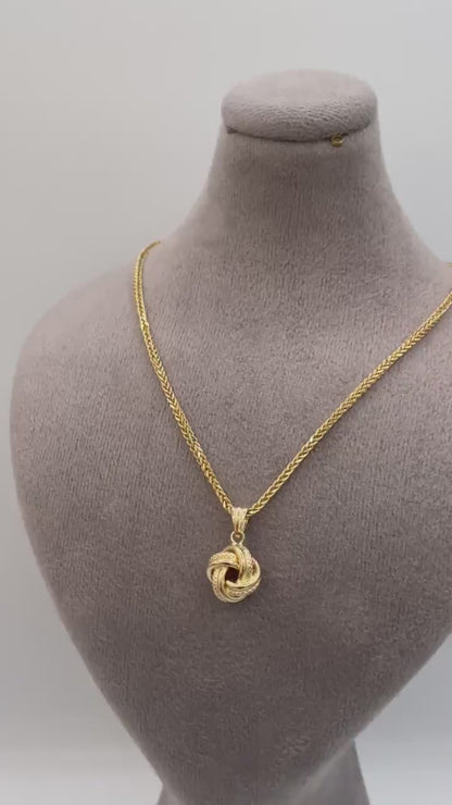 18K Gold Pendant Love Knot Necklace Earrings, Real 18K Yellow Gold Necklace Set For Women, 18K Gold Love Knot , Gift For Her!