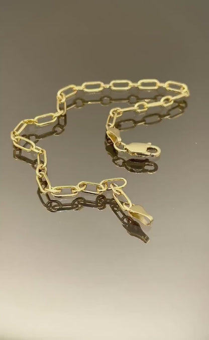14K Solid Gold Cable Bracelet Chain, Real 14K Diamond-cut Gold Cable Link Bracelet, 3mm Thick 7.5" Lengths Cable Bracelet for Men/Women!