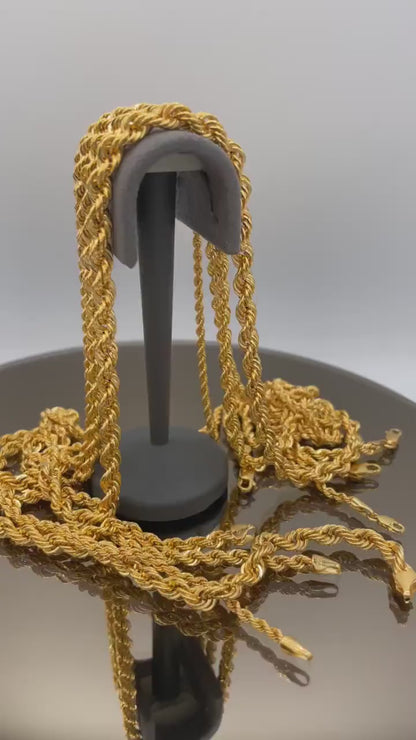 14K Solid Gold Rope Chain Necklace, 14K Yellow Solid Gold Rope Chain, Diamond-cut 3mm-5.5mm Thick 23.5"- 27.5" Lengths Genuine Gold Chain!