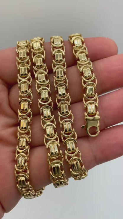 14K Solid Gold Byzantine Chain Necklace, 8mm- 25.5" 14K Solid Gold Links Byzantine King Necklace,Real 14K Yellow Gold Luxury Chain Necklace!