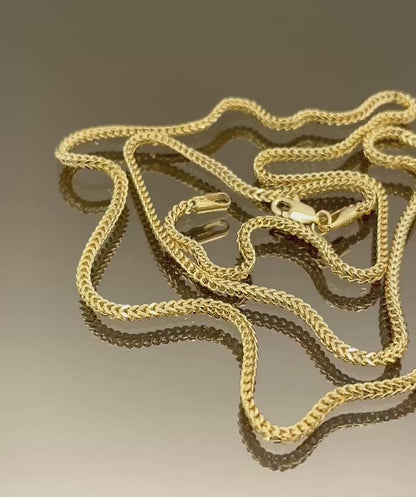 14K Solid Gold Franco Necklace Chain, Real Gold Chain,(2mm) Thickness, Birthday Gift Her/Him
