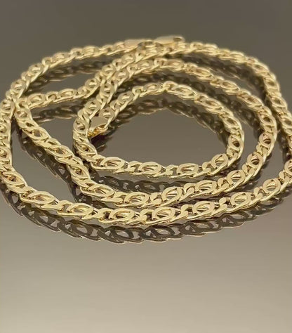 14K Solid  Gold Tiger Eye Necklace,(4.1mm)Width,Real Gold Necklace,Solid Link Chain Necklace,