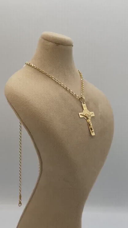 18 Karat Gold Cross(1.65"*1")Necklace,Crucifix Necklace,Cross Jesus,Real 18Karat Gold,Solid Gold,Rolo Diamond Cut,Heavy Cross,For Men/Women.