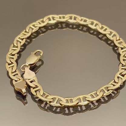 14K Solid Gold Anchor Bracelet, Solid Link Gold, (5 mm)Width,Real Gold Bracelet,Birthday Gift For Her/Him!