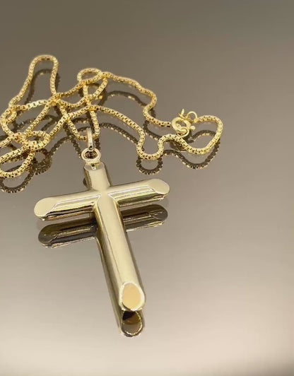 Luxury 18K Solid Gold Cross Pendant with Box Chain_Timeless & Elegant, Sleek Box Chain For Men/Women, Premium Quality Cross (2" inch)Height.