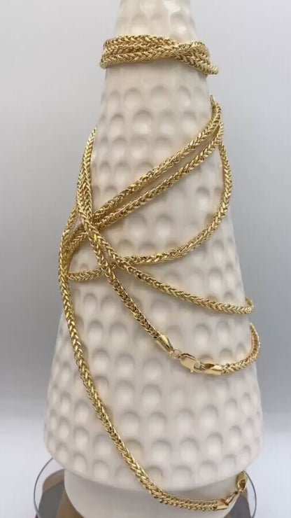 18K Solid Gold Franco Chain Necklace, Real 18K Gold Wheat Foxtail Chain, 3 mm_22"- 26" Real Gold Chain for Men/Woman, Gift For Her/Him!