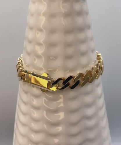 18K Solid Gold Miami Cuban Bracelet, Real 18K Yellow Gold Chunky Cuban Chain Link Bracelet,10MM Width, Real Gold Bracelet For Men & Women!
