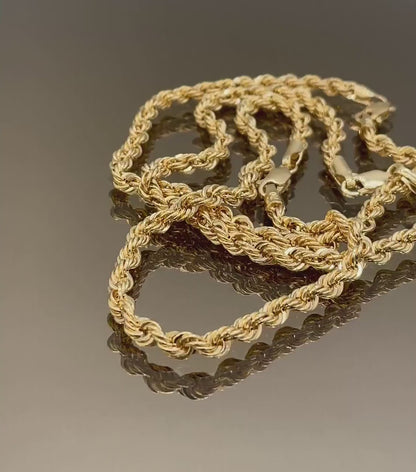 18K Solid Gold Rope Bracelet Chain, Yellow 18K Rope Bracelet Thick Twisted for Men/Women, 18K Pure Gold, 4mm, 7.5"- 8" Birthday Gift!