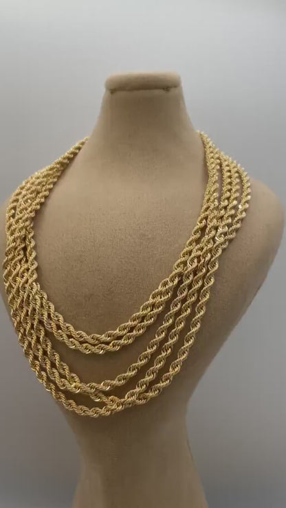 18K GOLD ROPE CHAIN Necklace,Solid Gold,Real 18K Gold Rope Chain Link Chain,3.8mm thick_22"_24"lengths,18Karat Real Gold Chain For Men/Women