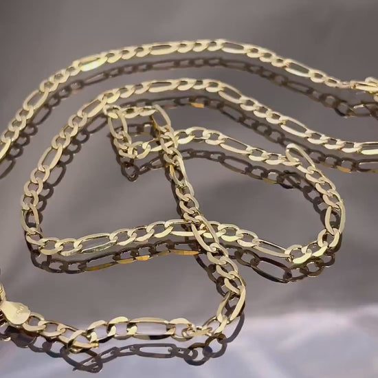 18K Solid Gold Figaro Necklace Chain, Real Solid Gold,( 3.5mm width),Heavy Necklace Chain, Gift For Her/Him!