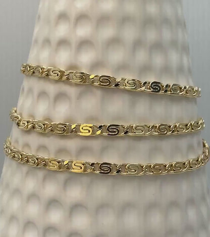 14K Solid Link Chain Gold ,Snail Chain With Spiral Links,Real Solid Link Gold,Yellow Gold Chain,4mm Thickness ,Birthday Gift,For Her/Him!