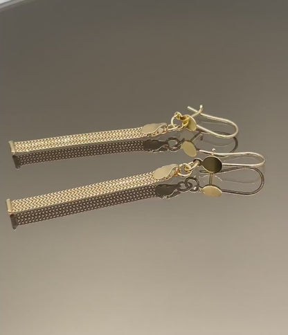 18K Gold Bismarck Earrings,Real Solid Earrings Gold,Yellow Gold4mmWidth 2.5"Length,Bismarck Earrings Link Chain,Birthday Gift,For Women/Girl