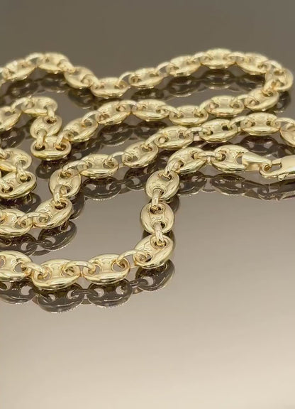 14K Real Solid Gold Anchor Chain Necklace, 14K Real Gold Anchor Chain,7mm_23.5" length, 14K Gold Link Chain for Men/Women, Gift for Him/Her!