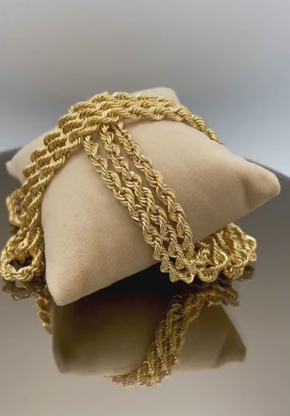 18K Solid Gold Rope Chain Necklace, Pure 18K Yellow Gold Rope Chain for Men & Women, 5MM Thick, Real Gold Chain for Him/Her, Birthday Gift!