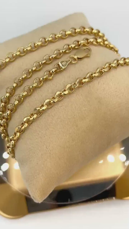 14K Solid Gold Rolo Necklace Chain, Real Gold Chain,(4mm) Thickness, Classic & Durable Design, Birthday Gift Her/Him!