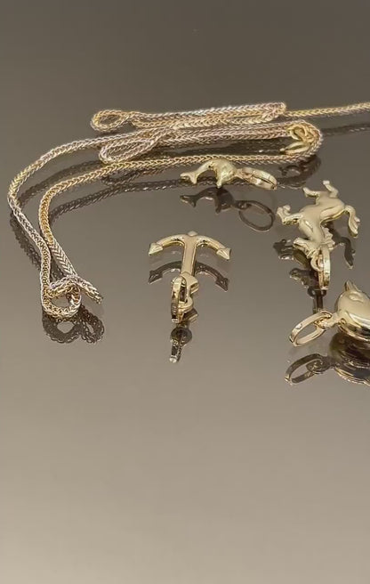 18K Gold Pendant and Necklace,Dolfin ,Horse,Anchored,Franco necklace Link Chain,Birthday Gift!