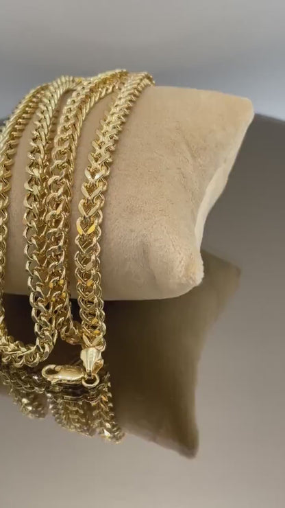 14K Solid Gold Franco Chain Necklace,Real 14K Gold Wheat Foxtail Chain, 5.5mm_20 to 26 inches Solid Gold Chain for Him/Her,Birthday Gift!