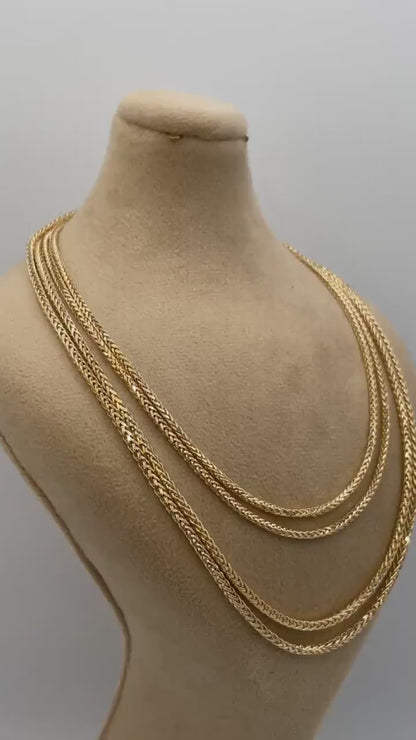 18K Solid Gold Franco Chain Necklace, Real 18K Gold Wheat Foxtail Chain, 2mm_1.7mm Solid Gold Chain,Gift for Him/Her, Birthday Gift!