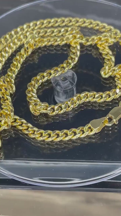 18k GOLD SOLID CURB (4MM) 22"24"26",Real Solid Gold, Christmas Gift, Anniversary Gift, Birthday Gift, For Him, For Her, Real 18k Gold.