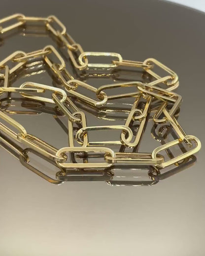 14K Solid Gold Paperclip Necklace, Real 14K Yellow Gold Paperclip Chain, Gold Links Necklace, 7MM Thick, Real Gold Chain For Men & Women!