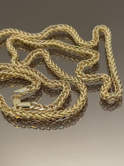 14K Solid Gold Franco/Foxtail Chain, Real 14K Gold Franco Wheat Chain,4 mm, 20"- 25.6", Solid Gold Chain for Men & Women, Birthday Gift!