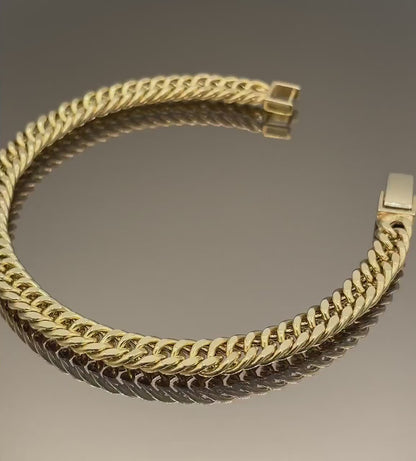 14K Solid Gold Curb Cuban Bracelet Chain, Real 14K Yellow Gold Bracelet,7mm wide_7"-8.5" Curb Links Bracelet for Men & Women, Birthday Gift!